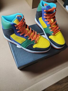 AND1 Colorblock High-Top Sneakers in Yellow, Green, Teal & Purple